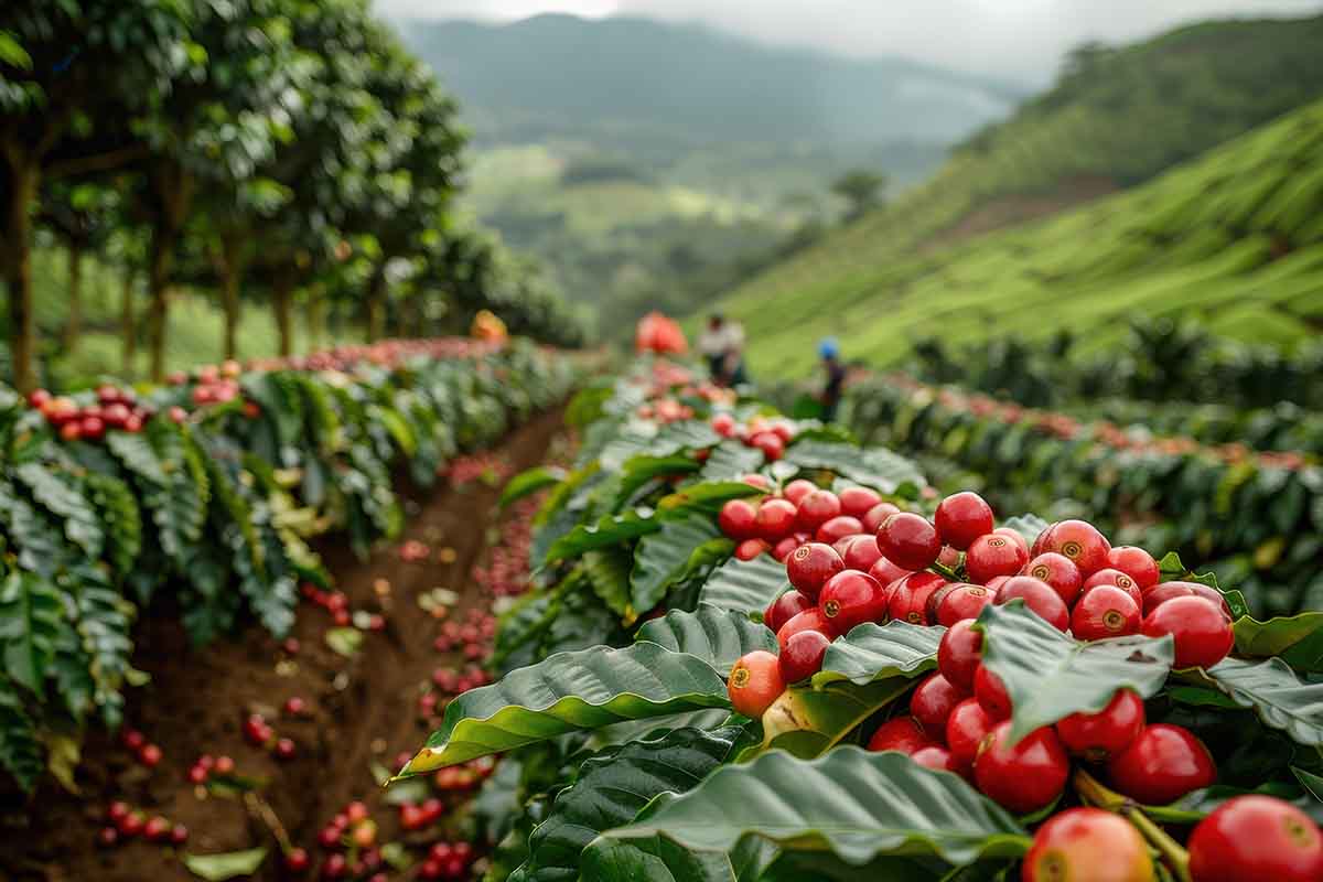 Coffee beans in a field