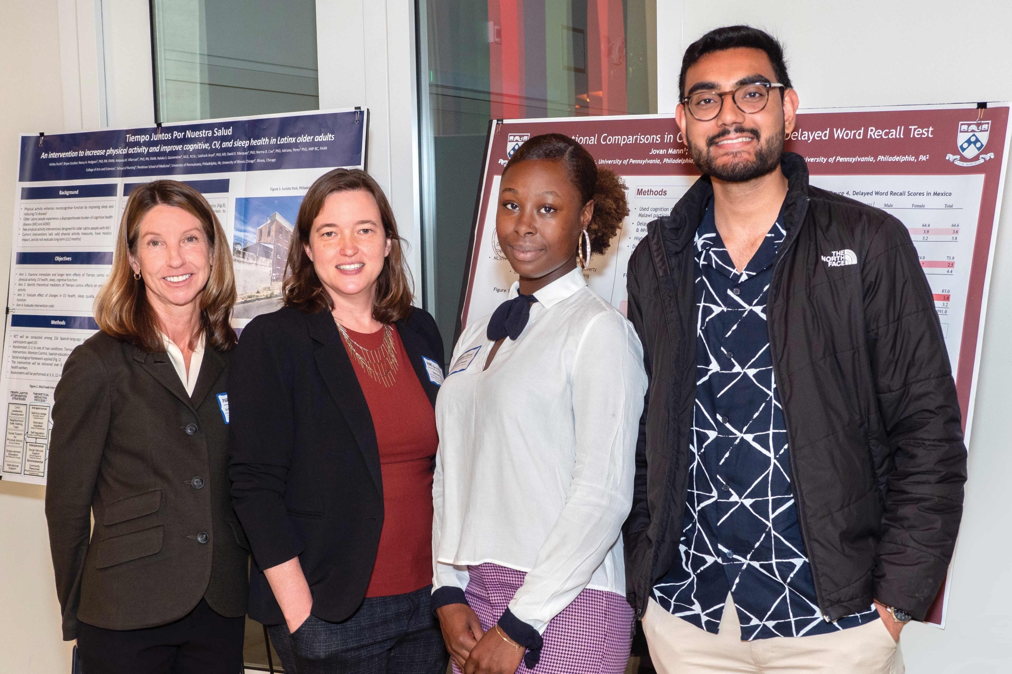 Keynote speaker Julie Zissimopoulous of the University of Southern California; Norma Coe, Associate Professor and GEAR UP co-director, Perelman School of Medicine; and GEAR UP scholars Taussia Boadi, C’24, and Jovan Mann, C’24, at the PARC Retreat 2023