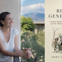 Sarah Gronningsater next to the cover of her new book The Rising Generation